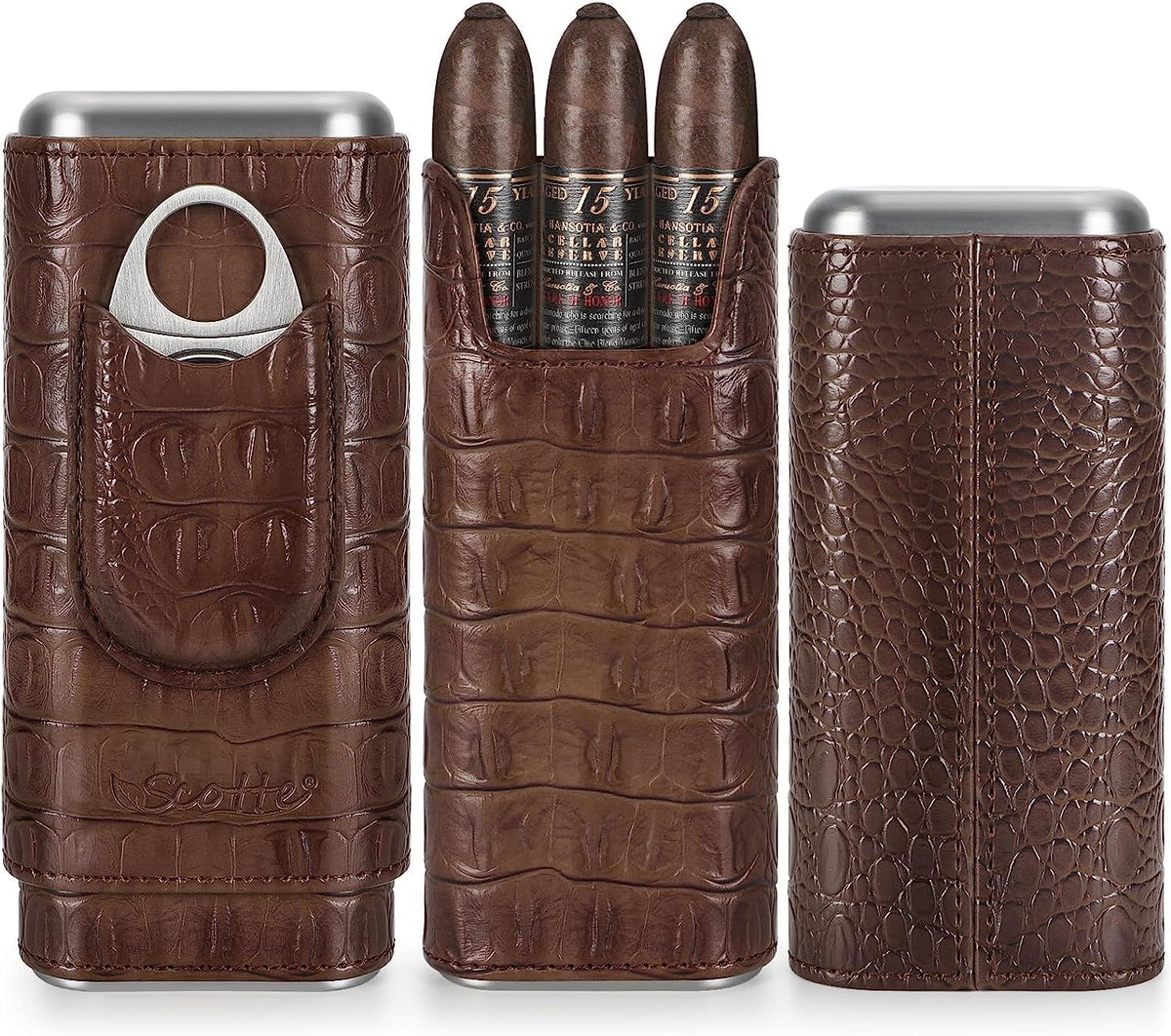 Leather Cigar Humidor Case/Cigar Jar and Travel Cigar Case/Cigar Box with Cedar Wood Lined Cigar Accessories