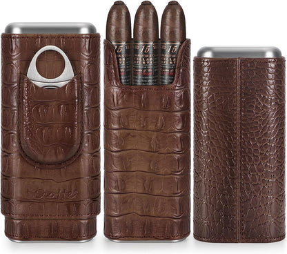 Leather Cigar Humidor Case/Cigar Jar and Travel Cigar Case/Cigar Box with Cedar Wood Lined Cigar Accessories
