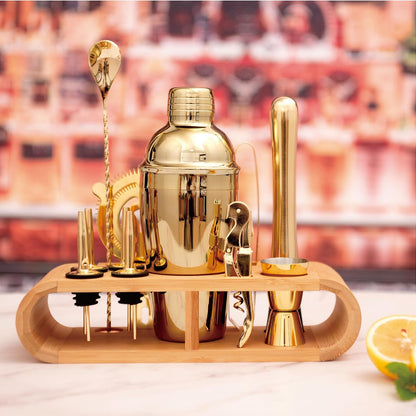 12Pcs-Cocktail Shaker Set Stainless Steel Bartending Kit 18.6Oz Cocktail Bar Set Cocktail Mix Drink Making Kit Professional Bar and Home Drink Bar Tools for Bartender(Gold, 12Pcs)
