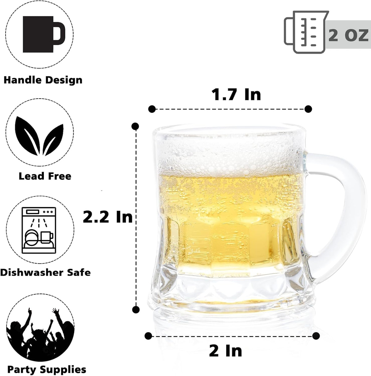 24 Pack Mini Beer Mug Shot Glasses, 2 Oz Glass Mini Beer Shot Glasses Bluk