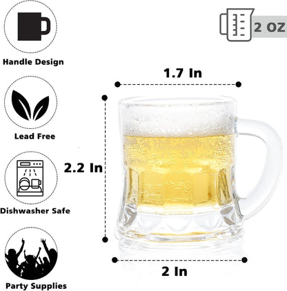 24 Pack Mini Beer Mug Shot Glasses, 2 Oz Glass Mini Beer Shot Glasses Bluk
