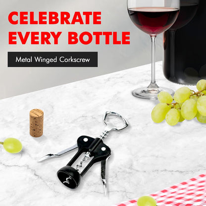 Select Metal Winged Corkscrew, 6.5 Inch, Black and Chrome