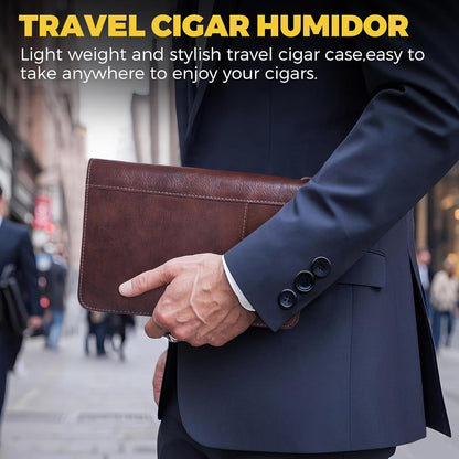 Portable Travel Leather Cigar Case, Handmade Full Grain Leather Cigar Box, Holds 5-6 Cigars, Cigar Humidor, Cigar Accessories for Men Gift