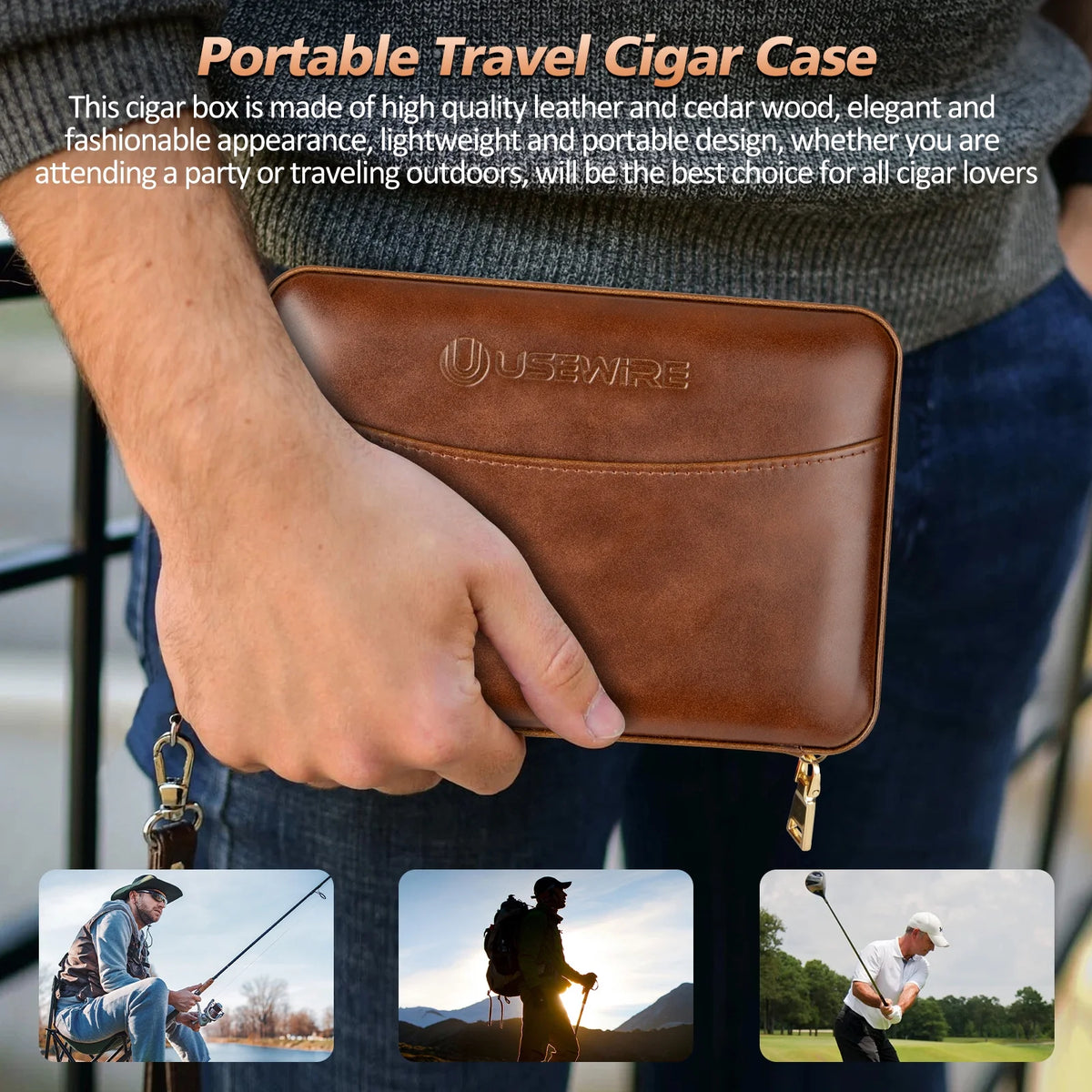 Travel Cigar Humidor,Leather Cigar Case with Cigar Lighter,Built-In Straight Cigar Cutter Cigar Punch,Portable Cigar Box with Humidifier and Cedar Tray,Cigar Accessories Set for Men,Hold 7 Cigars