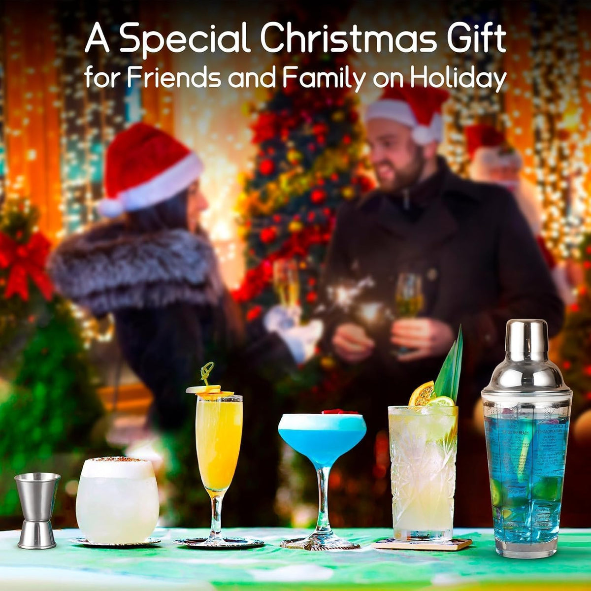 Glass Cocktail Shaker with Strainer, 14Oz Martini Shaker with 6 Recipes on Side, Clear Drink Shaker Bottle with Measurements, Bar Shakers Set Bartender Kit for Mixing Cocktail, Margarita