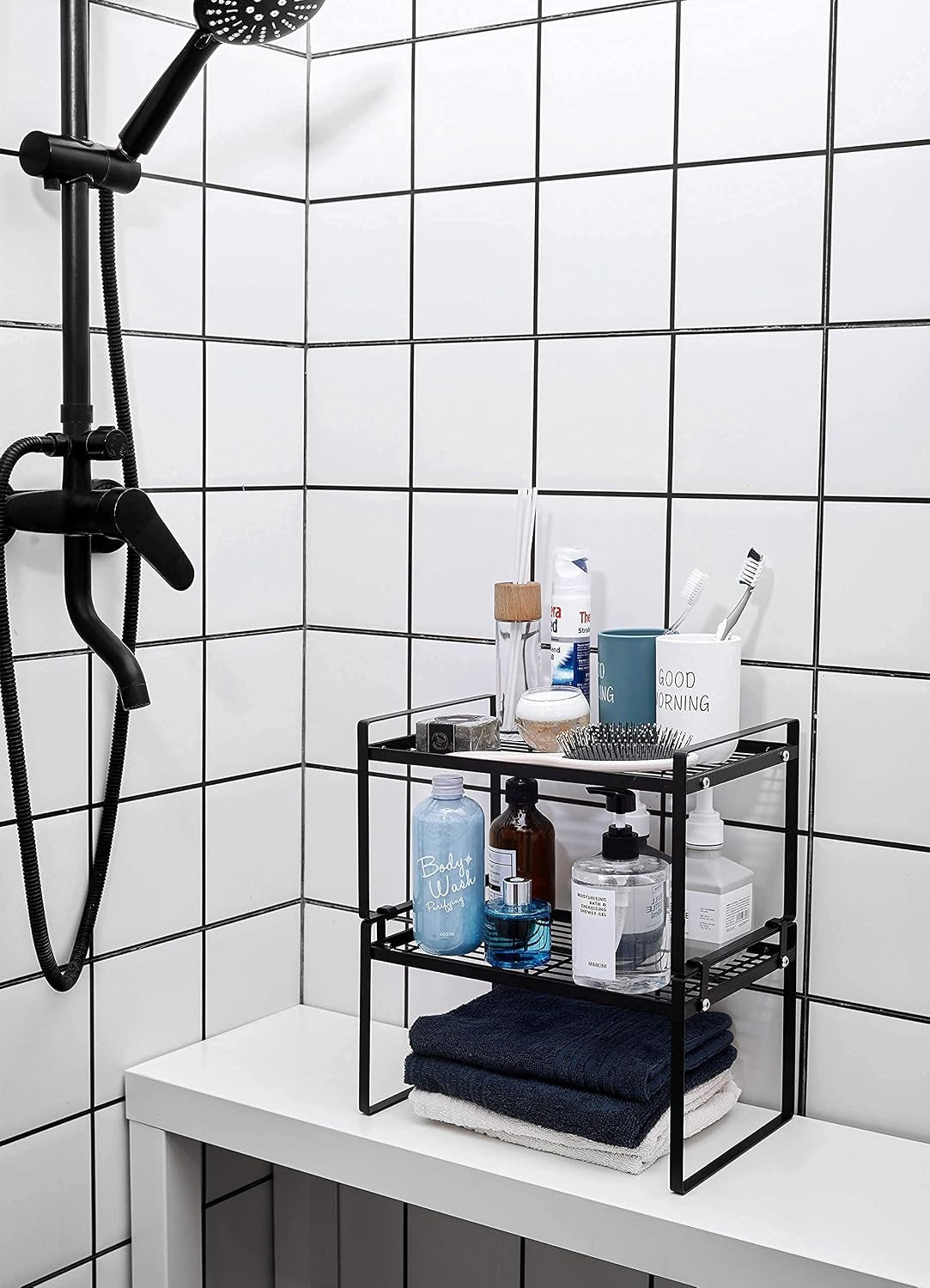 Cabinet Shelf Organizer, Pantry Shelf Rack, Black 13X8.3X7.3