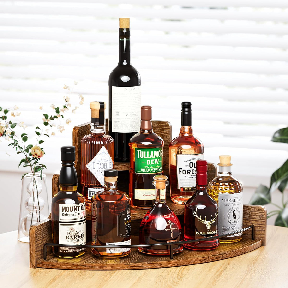 Liquor Bottle Display Corner Shelf, Brown