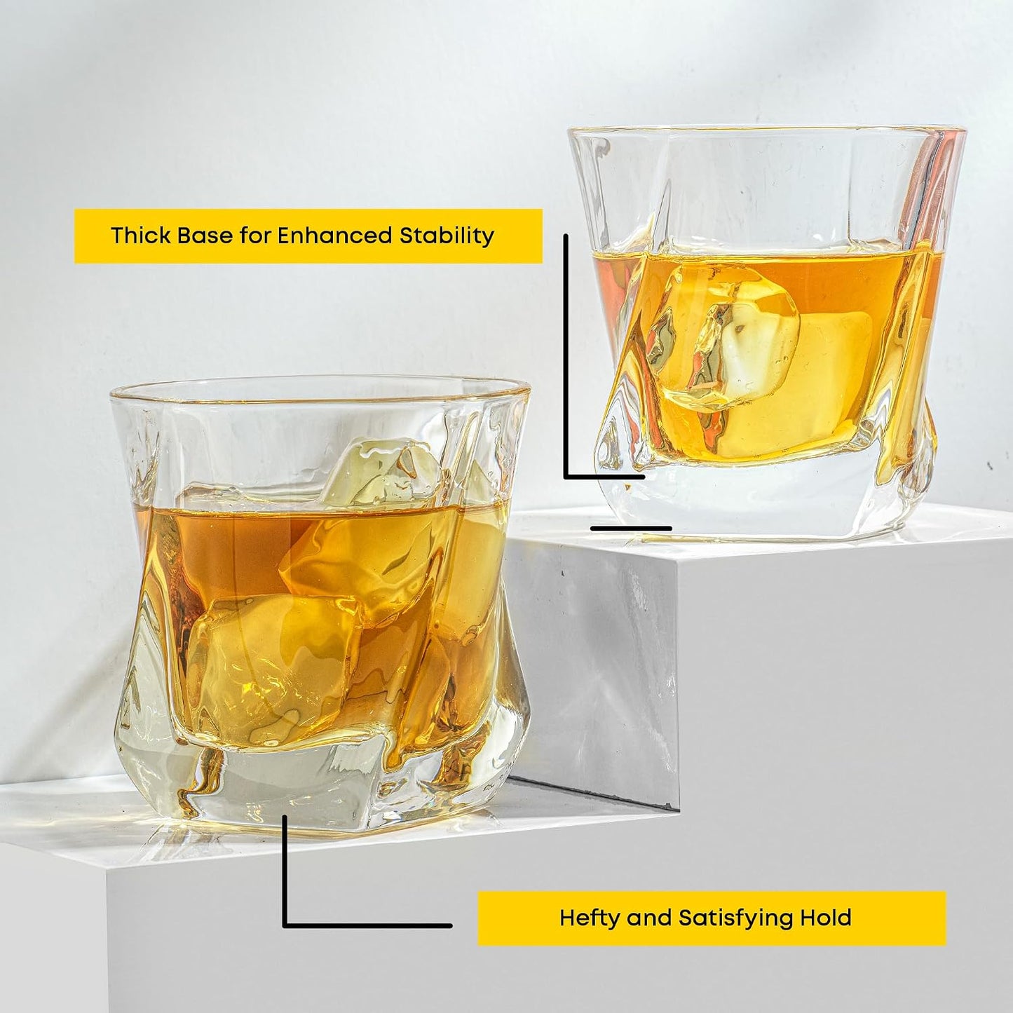 Aurora Crystal Whiskey Glasses, 7.4Oz Twisted Whiskey Glass Set of 2, Old Fashioned Liquor and Drinking Glasses, Crystal Scotch Whisky Glass Set for Bourbon