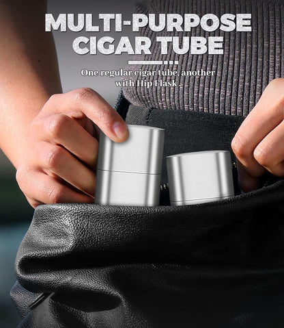 Pack of 2 Stainless Steel Cigar Case 2Pcs Holder+Cigar Tube with Removable Hip Flask, Travel Cases, Cigars Accessory, Christmas Gift for Women Men