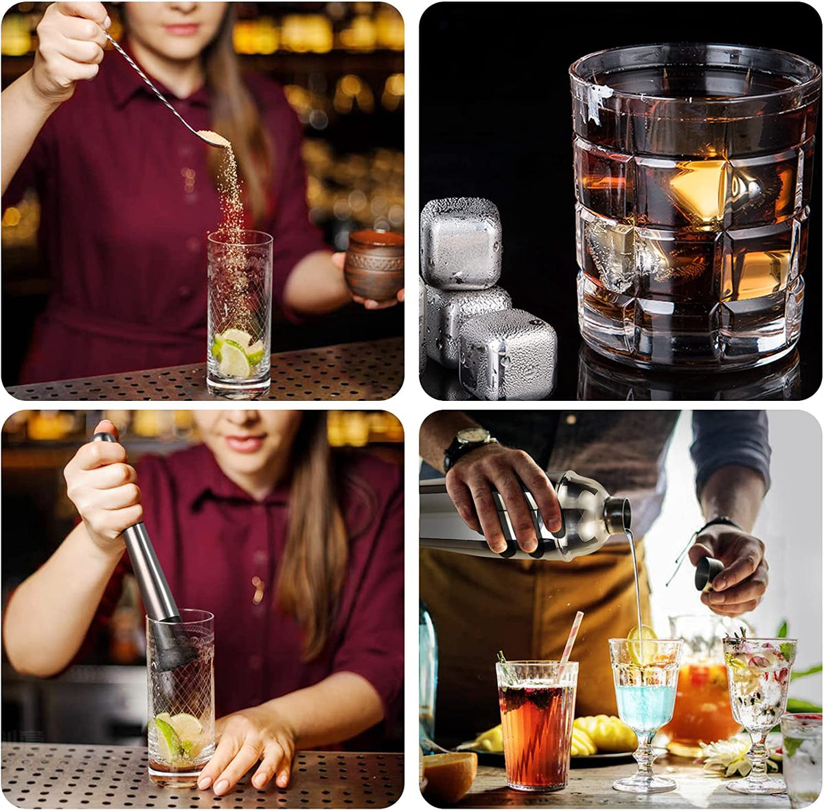 26-Piece Bartender Kit Cocktail Shaker Set | Stainless Steel Bar Set with Bamboo Stand Bar Tools Cocktail Kit for Christmas Drink Mixing,Home Bar Party Gift Bartending Kit Black