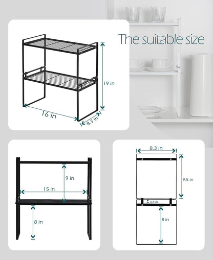 Cabinet Shelf Organizer, Pantry Shelf Rack, Black 16X8.3X9.5