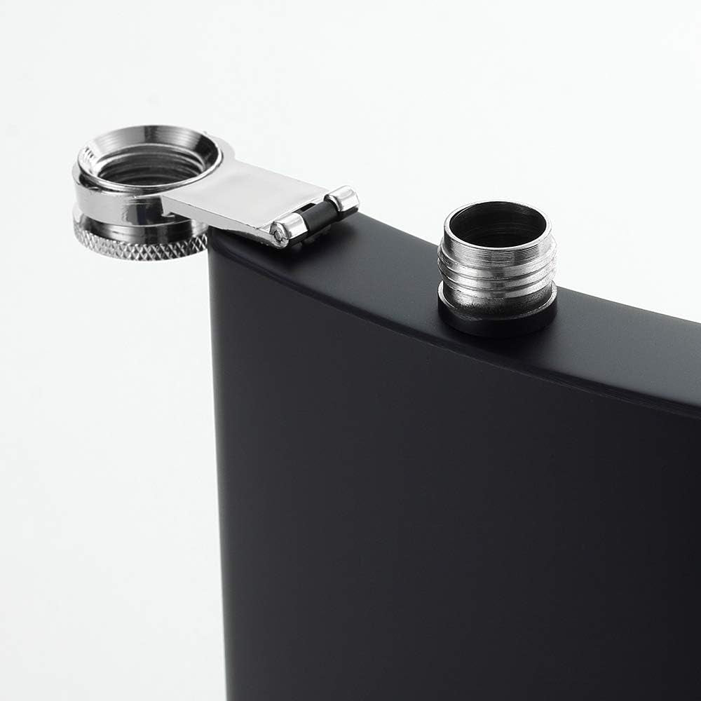 8 Oz Matte Black Pocket Liquor Whiskey Hip Flask with Funnel, Stainless Steel and Leak Proof