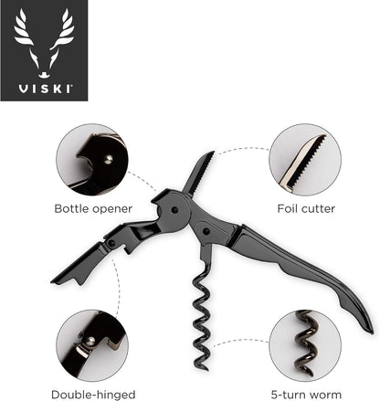 Gunmetal Signature Double Hinged Waiters Corkscrew Wine Opener, Stainless Steel with Built-In Bottle Opener & Foil Cutter for Home Bar, Kitchen, Travel, Gifts for Wine Lovers, Set of 1, Black