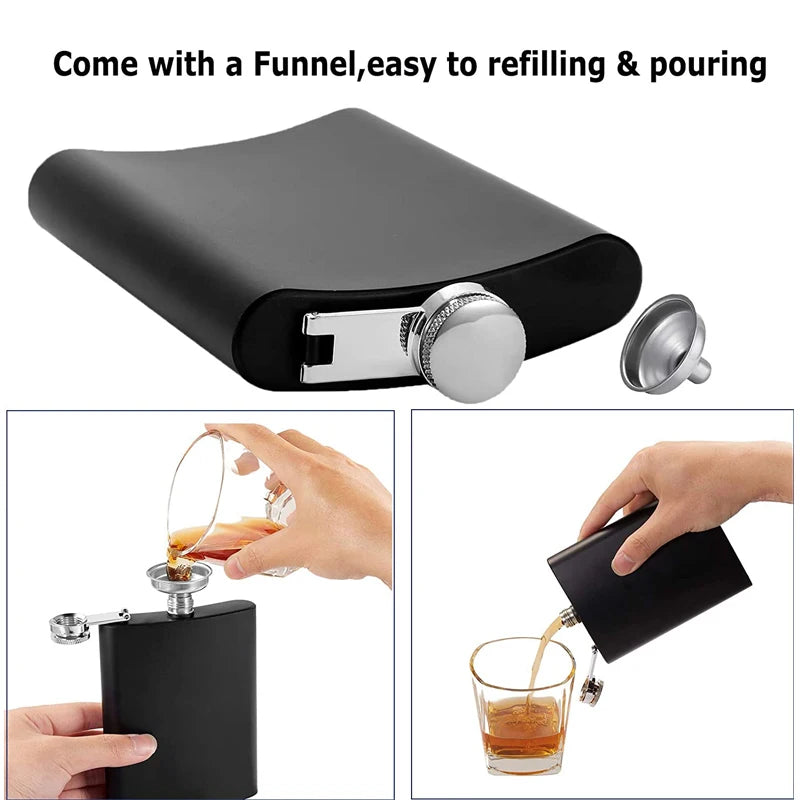 Matte Black Hip Flask for Liquor Stainless Steel Leak Proof with Funnel Flask Set Drinking Whiskey Flask KC0454
