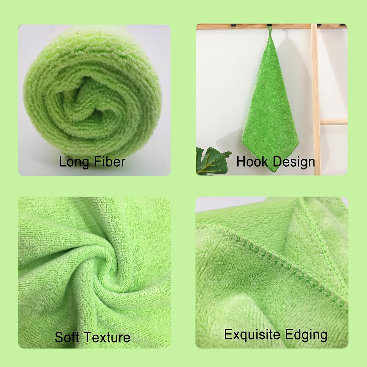 Premium 400 GSM Microfiber Cleaning Cloths, Ultra Absorbent Lint Free Towels, Thick Reusable Cleaning Rags for Kitchen, Car Wash, Glass, Stainless Steel & Household Cleaning, 6 Pack 12"X12" Green