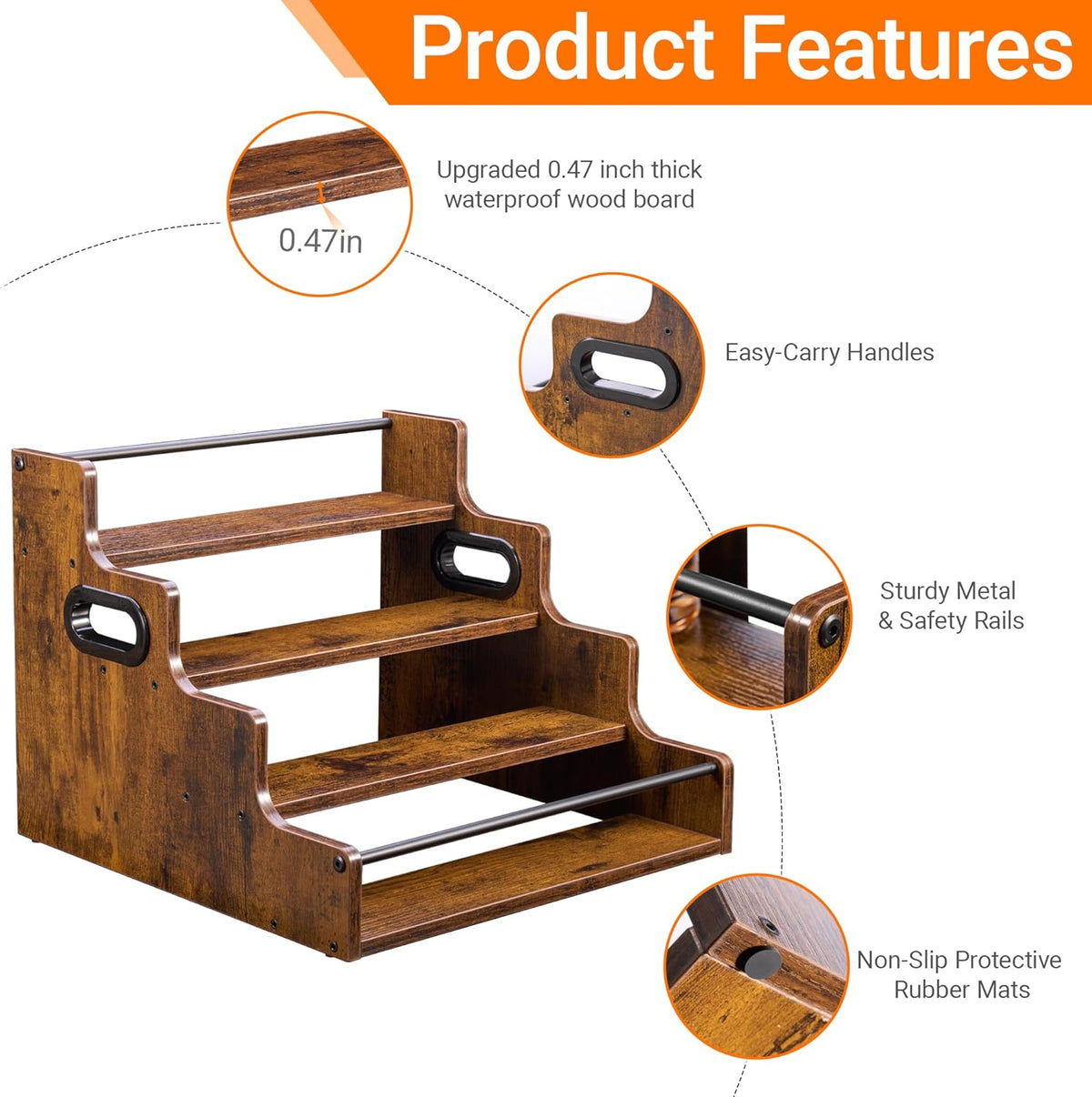 4-Tier Liquor Bottle Display Shelf, Rustic Brown, 16-Inch