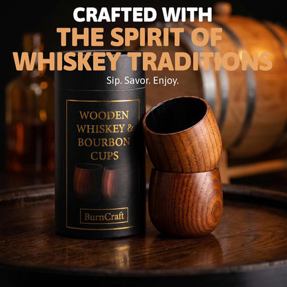 Charred Wooden Whiskey Glass Set of 2 - Artisan Bourbon Tumbler for Men - Natural Wood Drinking Cup for Whiskey Lovers - Gift for Husband, Father, Brother or Boyfriend - Gifts for Men and Father’S Day