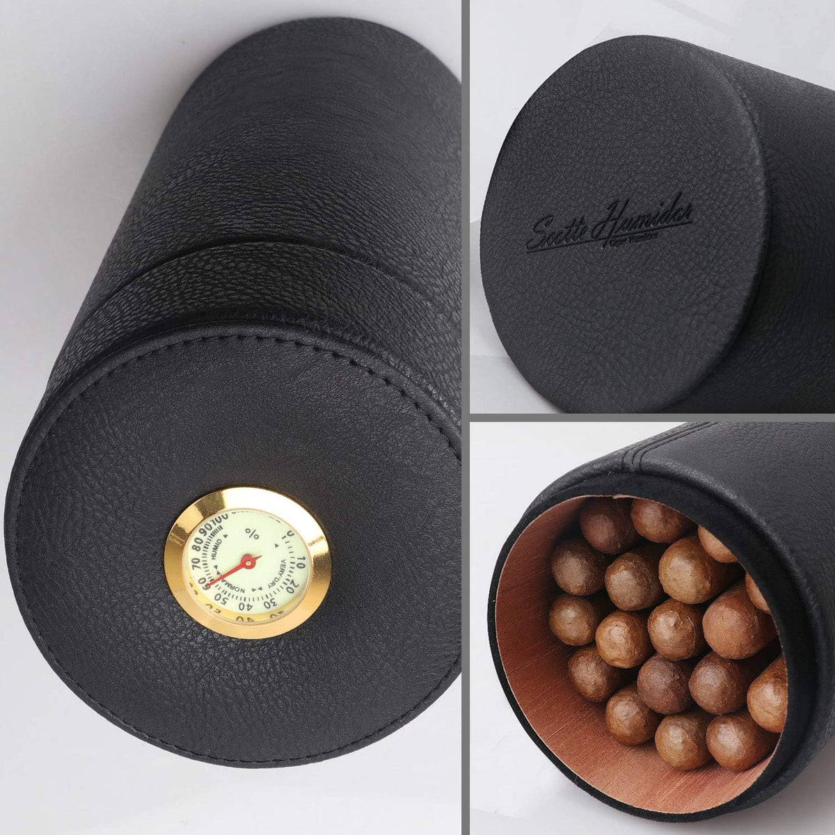 Cigar Humidor Case/Jar,Leather Cigar Case Cedar Wood Lined Cigar Box
