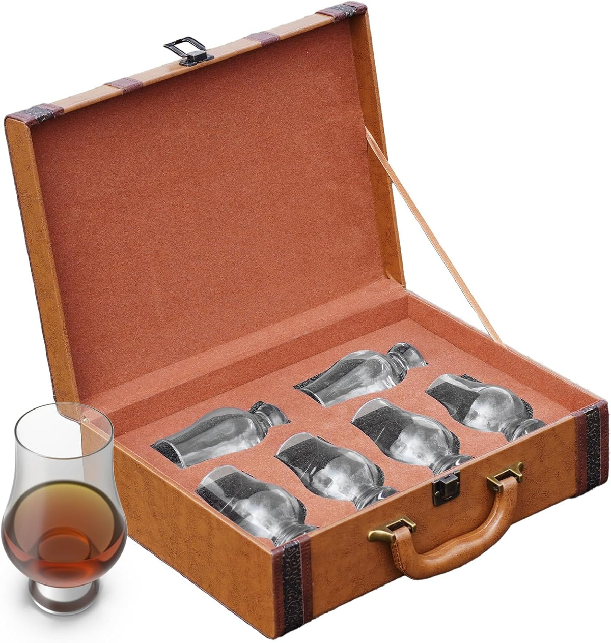 Leather Storage Rack for Glencairn Whisky Glass, 6 Whiskey Glasses Holder for Organizer,Compatible with Glencairn Whiskey Glasses Set of 6(Not Include Glasses)