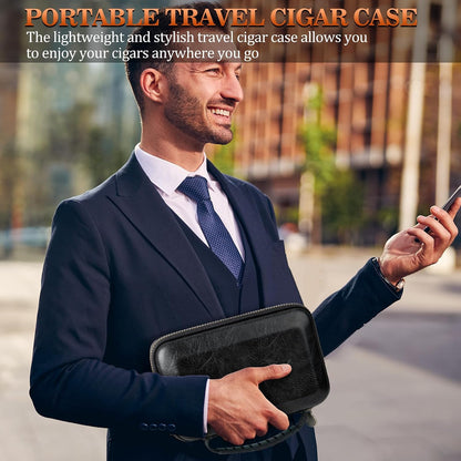 Travel Cigar Humidor Case, Portable Cigar Bag with 4 Cigar Tubes, Leather Cigar Case Include Straight Cutter, V Cutter, Hole Puncher, Gift Set for Cigar Lovers, Lighter Not Included (Black)