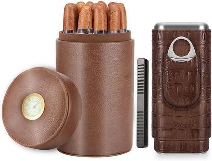 Leather Cigar Humidor Case/Cigar Jar and Travel Cigar Case/Cigar Box with Cedar Wood Lined Cigar Accessories
