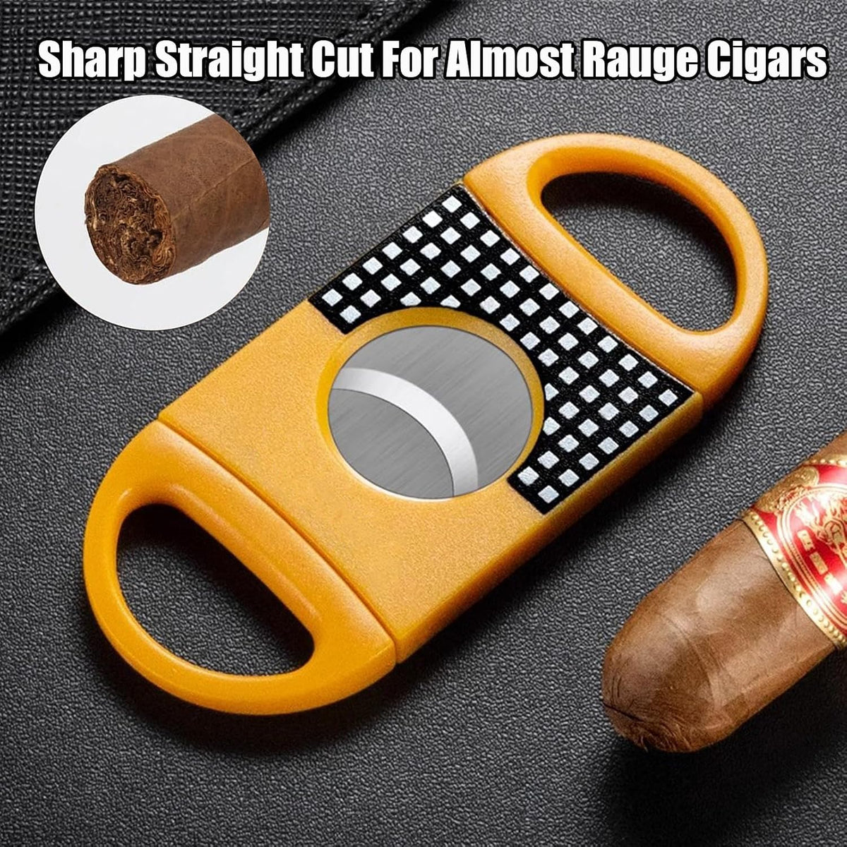 Cigar Cutter Set, with Cigar Straight Cutter, Cigar V Cutter, Cigar Punch, Multi-Functional Cigar Accessories Kit for Cigar Humidor Case, Portable Cigar Tools for Travel Outdoors (Yellow)