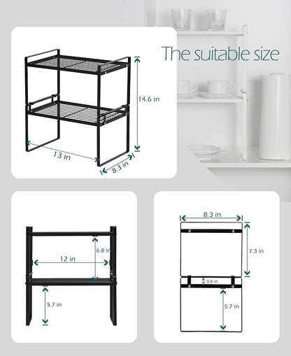 Cabinet Shelf Organizer, Pantry Shelf Rack, Black 13X8.3X7.3