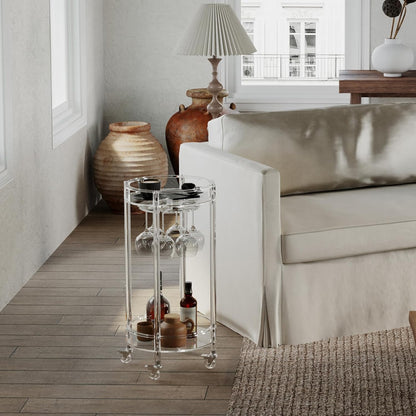 Acrylic Bar Cart, Rolling round Bar Cart, 2-Tier Home Serving Cart