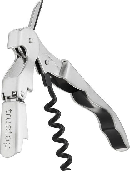 tap Double Hinged Waiter'S Corkscrew Wine Opener, Stainless Steel Wine Bottle Opener with Built in Foil Cutter, Home Bar Tools, Bar Cart Accessories, Wedding Gifts, Set of 1, Silver