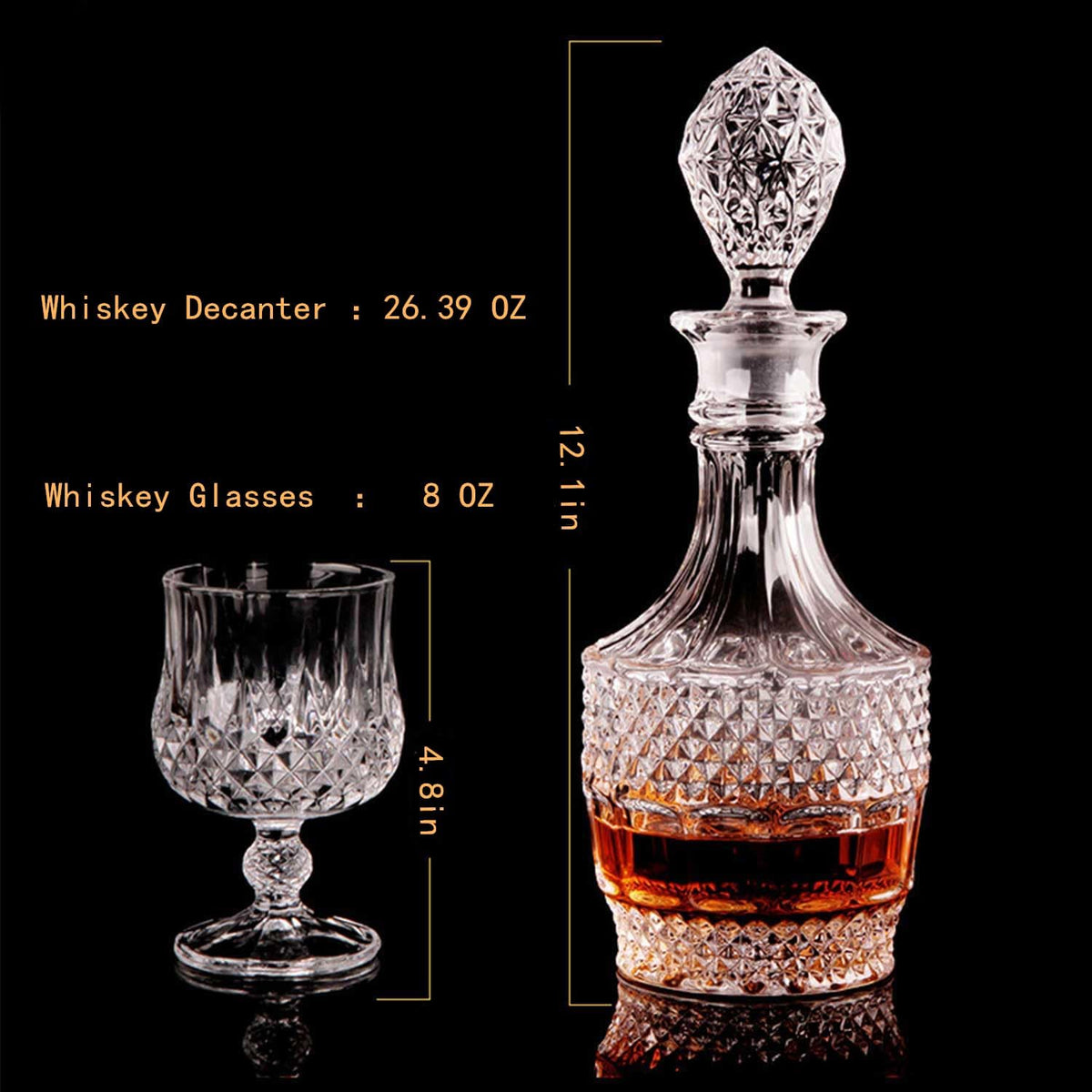 Bourbon Clear Whiskey Decanter，Hand Painted Liquor Decanter Glasses Set, Crystal Design Decanter and 6 Glasses，Bourbon Scotch Vodka Wine，Tequila，Home Bar ，Brandy， Gifts for Men | Sparkling Glass Decanter，Made of Czech Crystal Glass，High Transparency，Hand Painted Liquor Decanter Glass Set，Gifts for Men