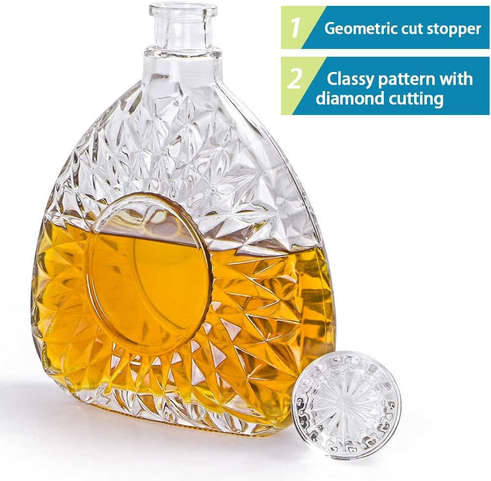 Liquor Decanter, Glass Decanter with Airtight Stopper, Decanter Bottle for Whiskey, Brandy, Scotch, Bourbon, 25Oz/750Ml