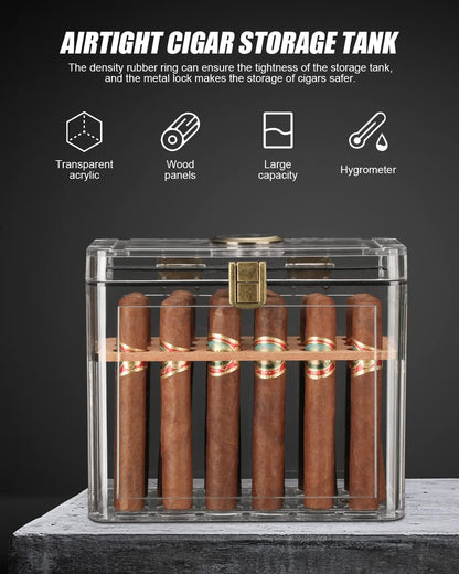 Cigar Humidor, Acrylic Humidor Cigar Box, Cigar Accessories with Hygrometer & Humidifier, Cigar Gifts for Men, Humidor with Cedar Wood Tray, Cigar Case Fits 18-50 Cigars, Cigar Box Gift