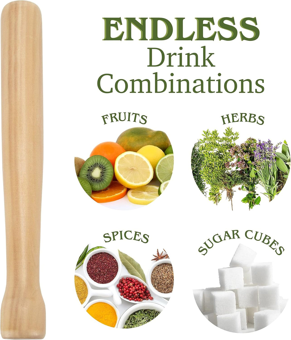 8” Wooden Cocktail Muddler - Wood Bar Supplies & Accessories for Herb & Fruit Mixing, Drinks, Restaurants, Home Kitchens, Shaker Sets & Cocktail Kits