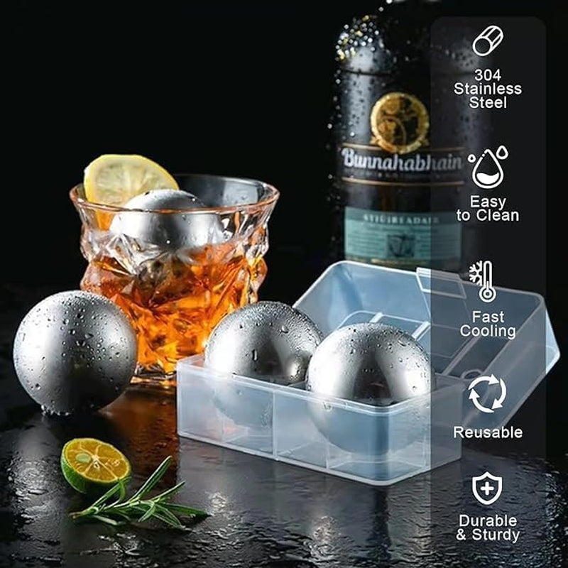2Pack Stainless Steel Whiskey Ice Balls Reusable Beverage Chilling Stones | XL 55Mm round Metal Ice Balls, Reusable for Cocktail Whiskey, Birthday Gift for Men Husband