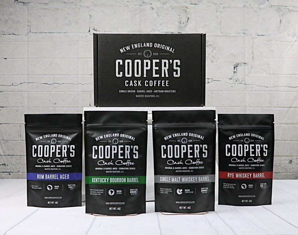 Bourbon & Whiskey Barrel Aged Coffee - Ground - 4-Bag Coffee Set - 4Oz and Single Origin Sumatra Coffee Beans Aged in Stout Whiskey Barrels - Ground Coffee - 12 Oz