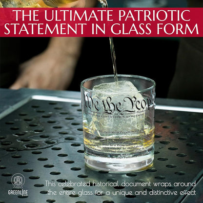 Whiskey Glasses – United States Constitution We the People (Set of 2) - 10 Oz Tumblers - American US Patriotic Gift Set - Old Fashioned Cocktail Glasses