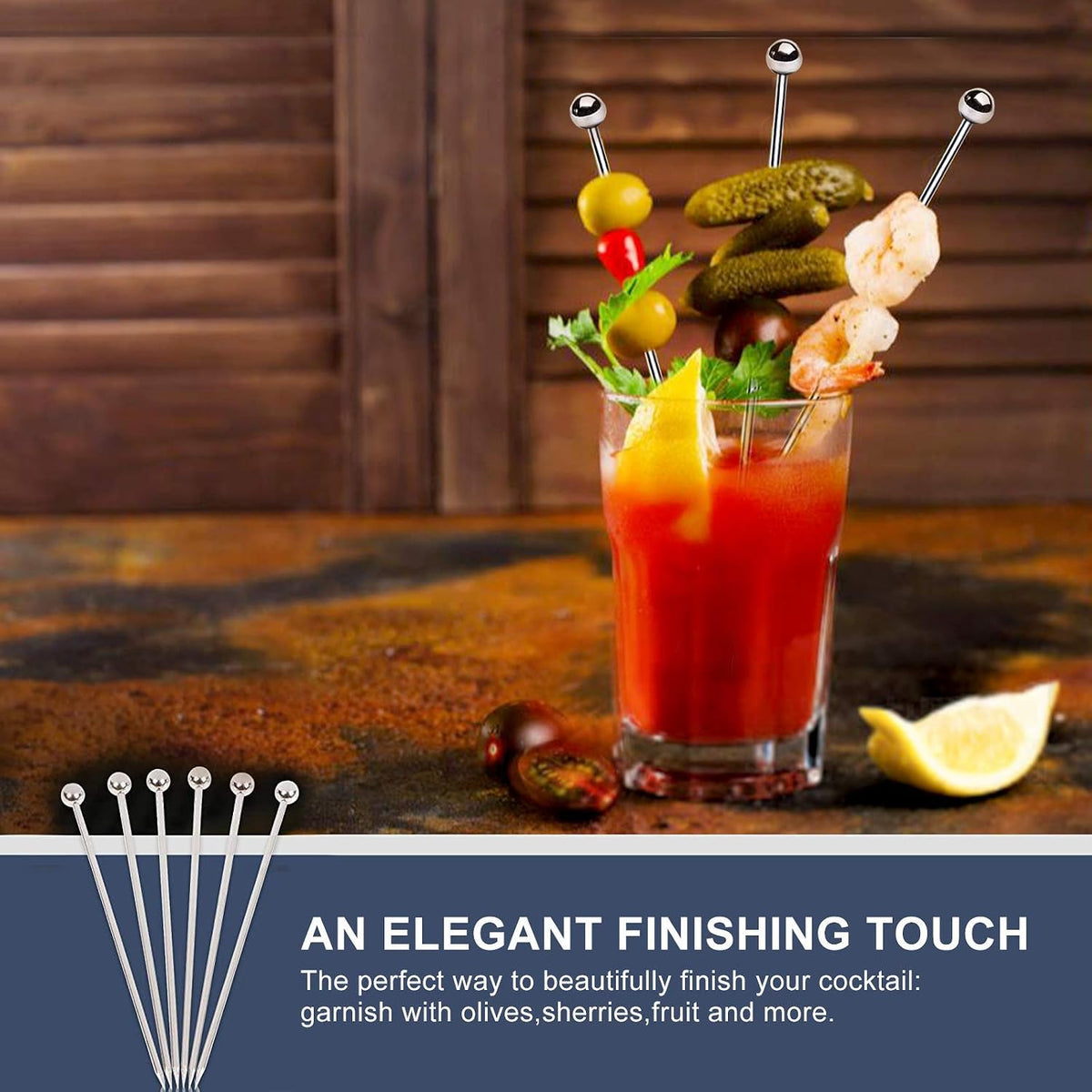 8" Stainless Steel Cocktail Picks, Bloody Mary Skewers (8Inch, Set of 15)