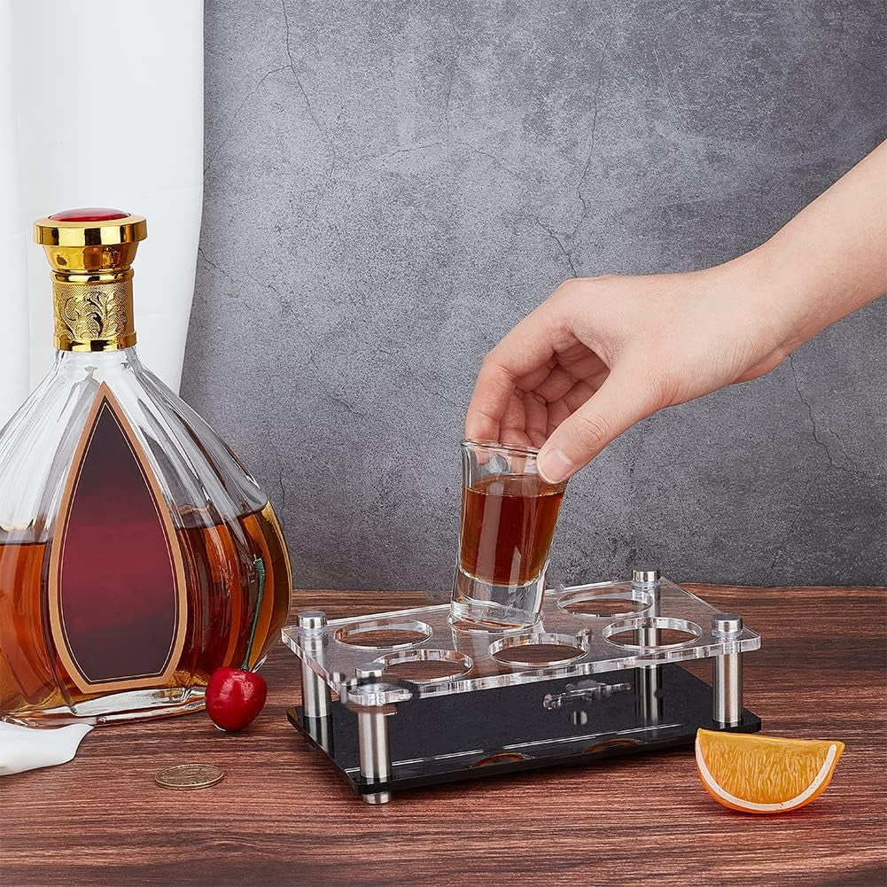 Shot Glass Holder Tray, 6 Hole Acrylic Bar Tasting Serving Tray, Wine Shot Glasses Display, Whiskey Tequila Glass Cup Rack Organizer for Restaurant Club Bar Family Gathering Party