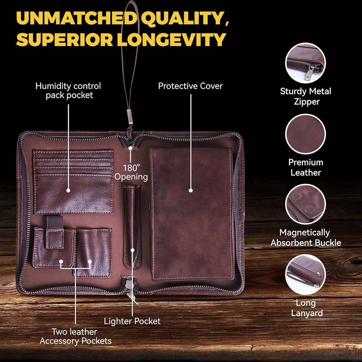 Portable Travel Leather Cigar Case, Handmade Full Grain Leather Cigar Box, Holds 5-6 Cigars, Cigar Humidor, Cigar Accessories for Men Gift