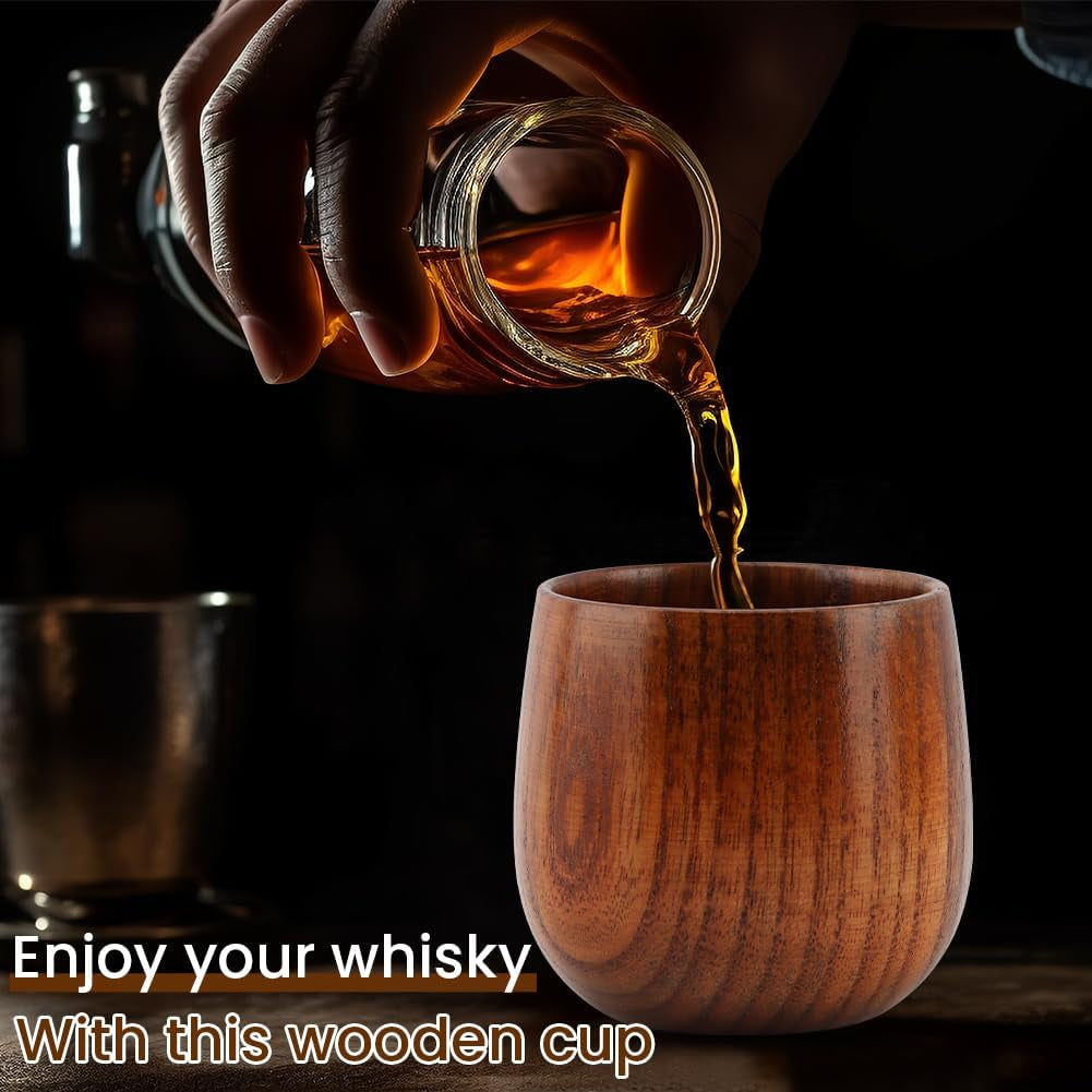 Wooden Whiskey Glasses 2 Pack, Unbreakable Bourbon Drinking Glass Whiskey Tumbler, Old Fashioned Glass for Men, Dad, Husband, No Shatter, Groomsmen Gifts, Dad’S Birthday & Retirement Gift