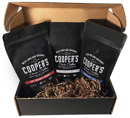 Rye Whiskey Barrel Aged Coffee - Single Origin Ethiopian Coffee Raw Beans Aged in Rye Whiskey Barrels - Ground 12Oz and Bourbon Barrel Aged Coffee Set (Pack of 3) - Ground 4Oz