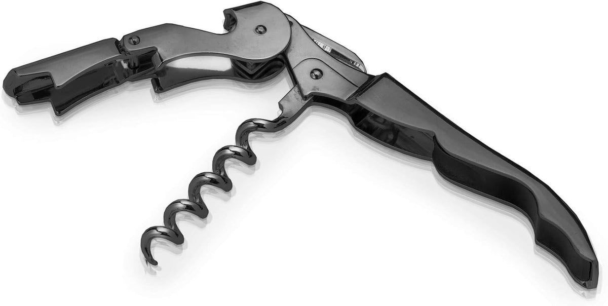 Gunmetal Signature Double Hinged Waiters Corkscrew Wine Opener, Stainless Steel with Built-In Bottle Opener & Foil Cutter for Home Bar, Kitchen, Travel, Gifts for Wine Lovers, Set of 1, Black