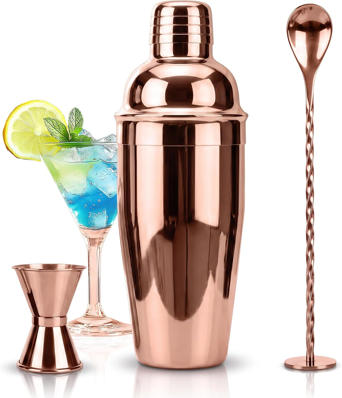 24Oz Cocktail Shaker Set Martini Shaker Set Bartender Set, Rosegold