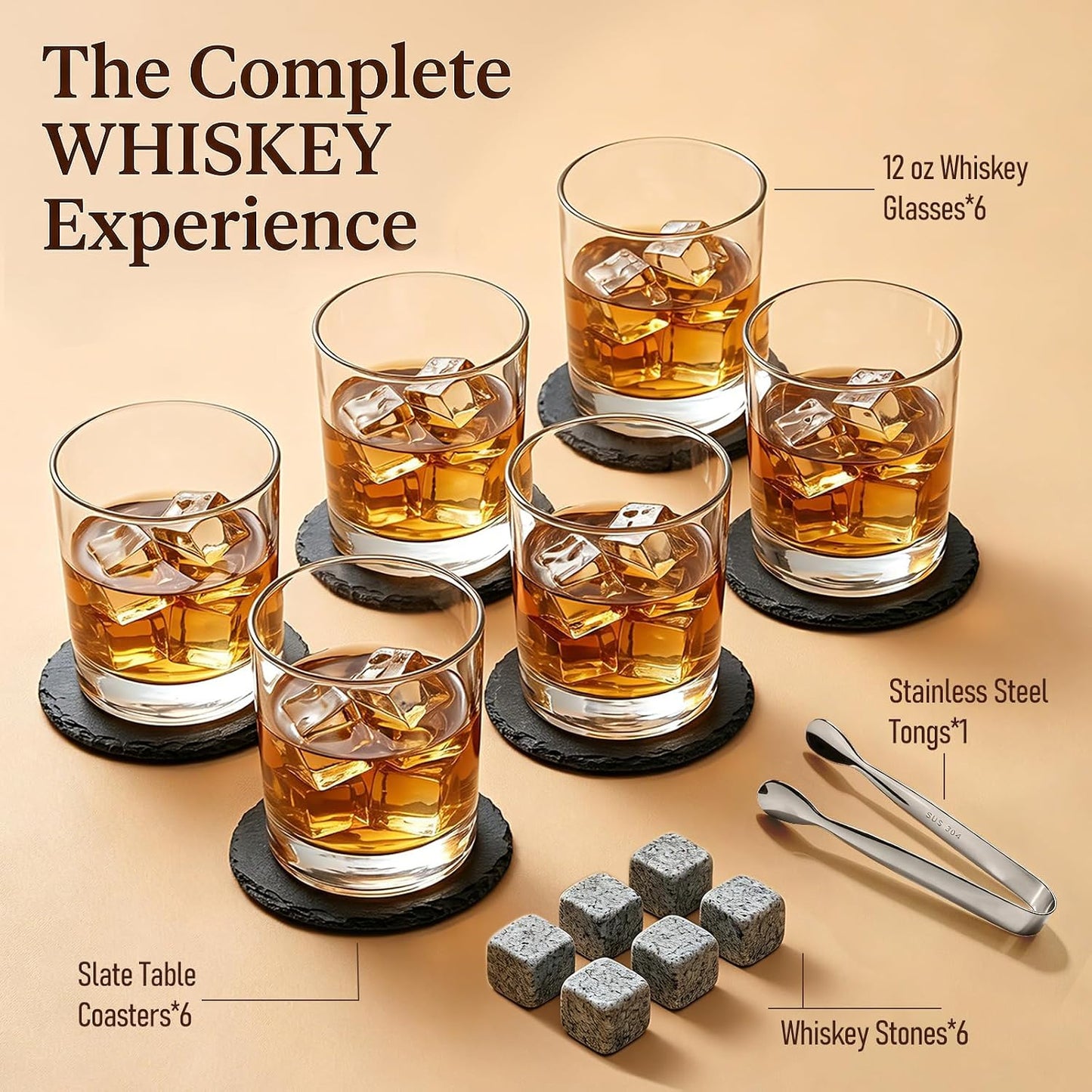 Whiskey Glasses Set of 6, Clear 12Oz Old Fashioned Glass, Heavy Base Scotch Glasses, Rocks Glasses for Bourbon, Liquor, Cocktail - Unique Gift for Father'S Day, Christmas, Birthday