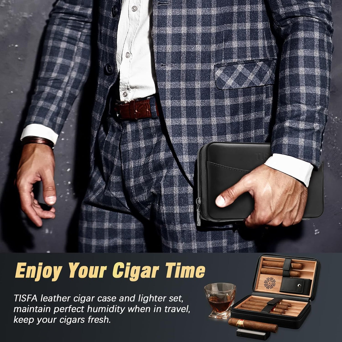 Travel Cigar Humidor and Cigar Ashtray Set