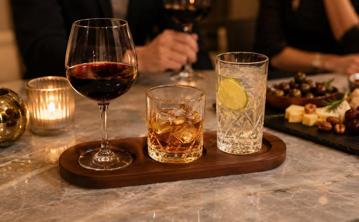3-Slot Wooden Wine Flight Board, Solid Wood Tasting Paddle Serving Tray for Whiskey Tequila Beer Sampling, Bar Party Entertaining