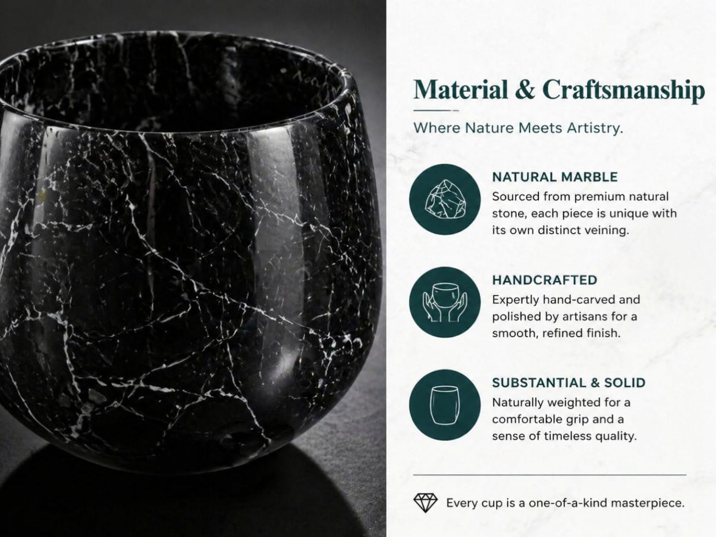 Natural Marble Whiskey Tumbler Gift Set with 2 Cooling Stones and Clamps | Hand-Ground, Zero-Dilution Cooling Technology, the Preferred Choice for Holiday Gifts, Elegantly Designed Decorative Items
