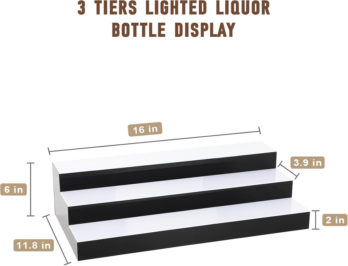 Lighted Liquor Bottle Display, 3 Tiers 16 Inch Acrylic Bar Shelf with App Control, LED Illuminated Whiskey Rack for Home Bar