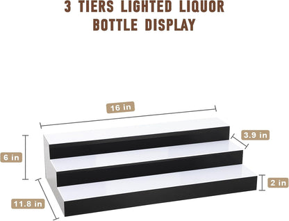 Lighted Liquor Bottle Display, 3 Tiers 16 Inch Acrylic Bar Shelf with App Control, LED Illuminated Whiskey Rack for Home Bar