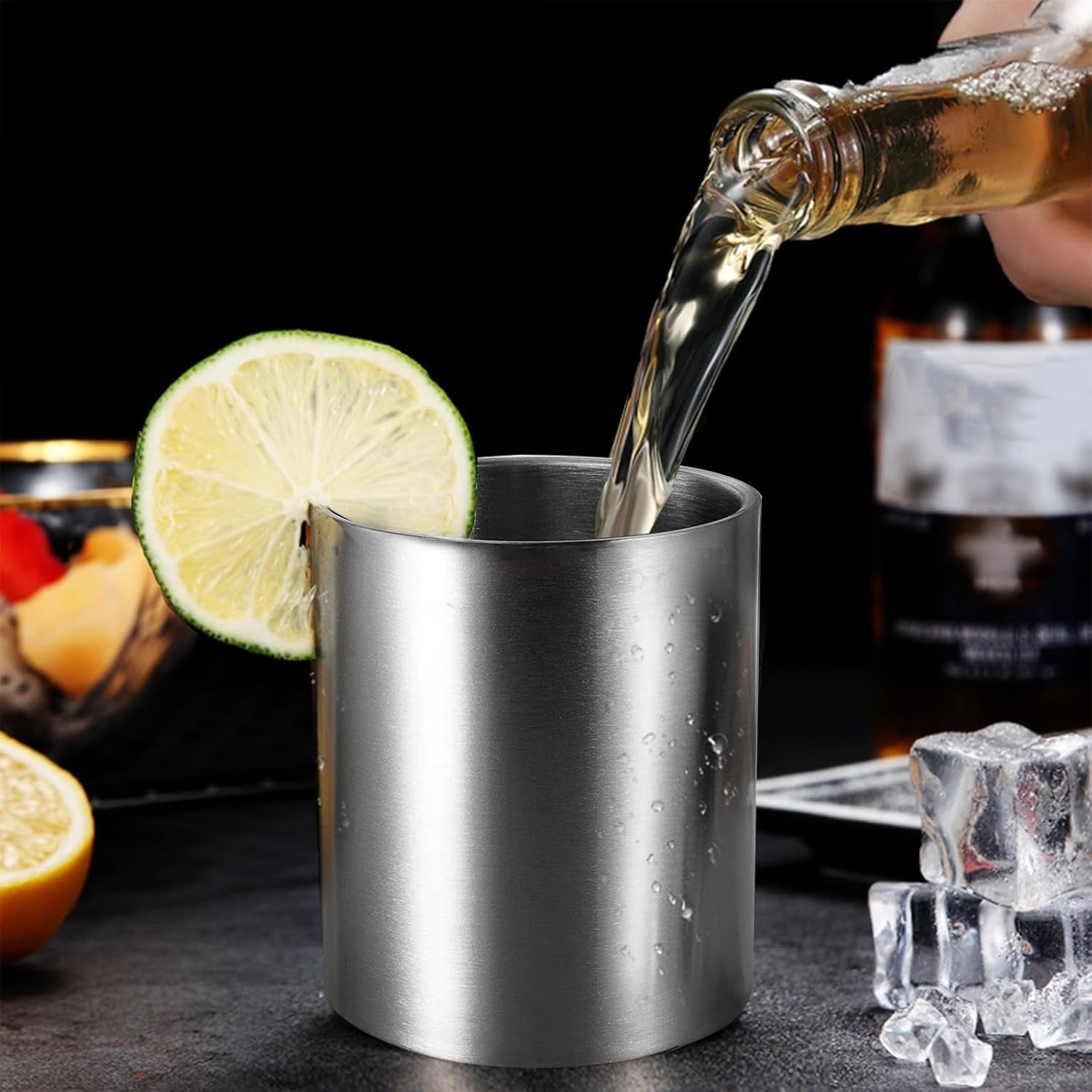 Set of 4 Stainless Steel Whiskey Glasses, 10 Oz Double Wall Tumblers, Unbreakable Old Fashioned Metal Drinking Cups for Beverages, Cocktails, Beer, Great Gift for Men and Whiskey Lover